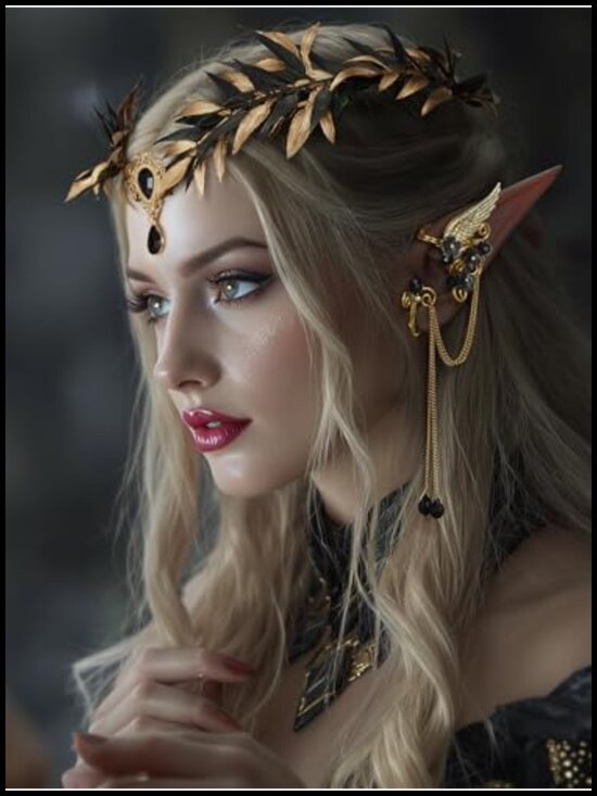 Fairy Flower Leaf Crown Tiara Elf Headpiece Cosplay Headband with Ear Cuffs main image 5